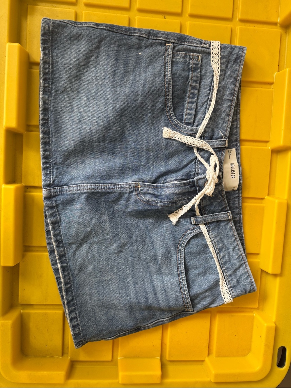 Hollister Light Blue Denim Mini Skirt low rise with shorts underneath